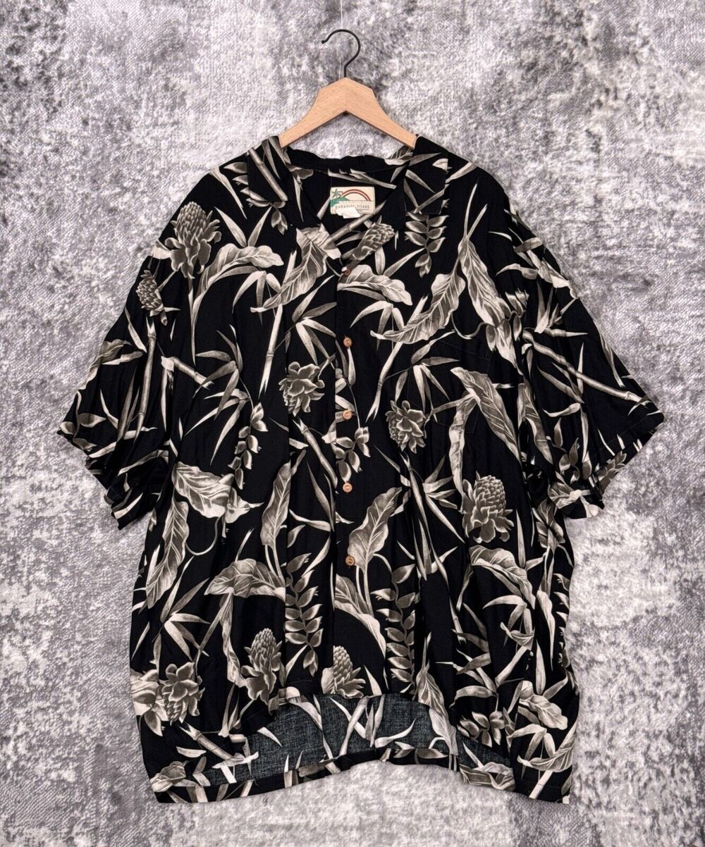 Paradise Found Shirt 4XL Mens Black Bamboo Floral Hawaiian Short Sleeve